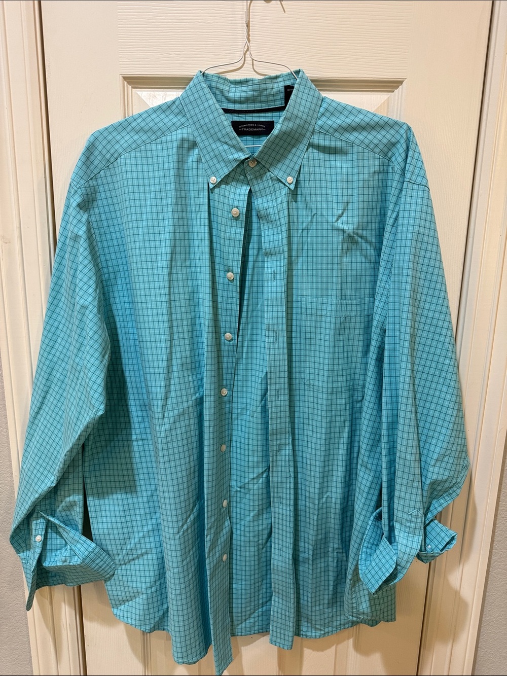Roundtree & Yorke Teal Windowpane Button-Down Shirt